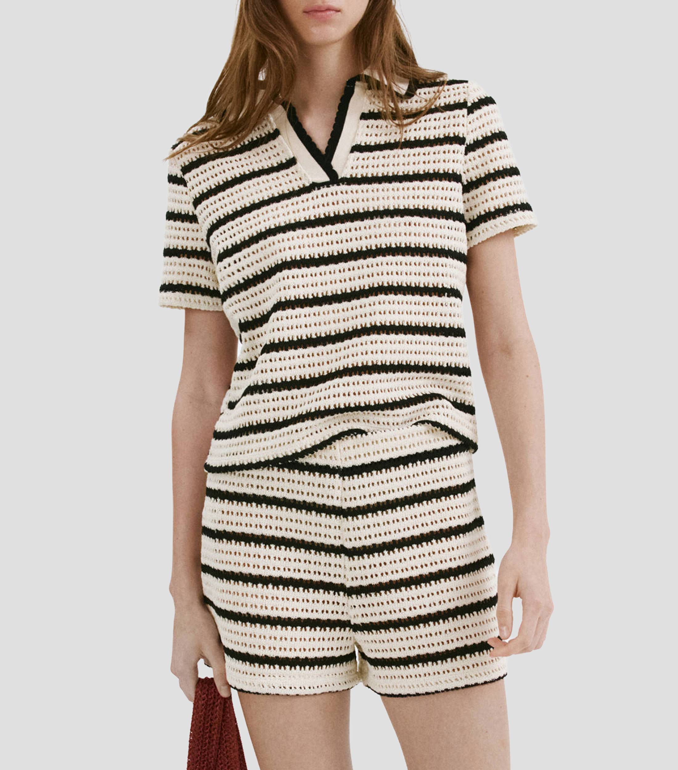 Playera tipo polo manga corta de rayas Mujer